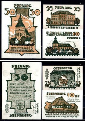 Штернберг (Мекленбург-Шверин) полный набор из 3 нотгельдов (10, 25 и 50 пфеннигов) 1922 Mehl Grabowski 1268.1 бумага UNC (пресс) 7556-57-3-2