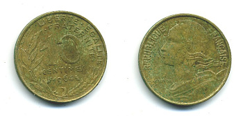 ФРАНЦИЯ 10 САНТИМОВ 1964 ТИП MARIANNE KM 929 медь алюминий никель 84-1569