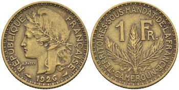 Французский Камерун 1 франк 1926 (а), монетный двор Париж KM 2 алюминиевая бронза 63-1132