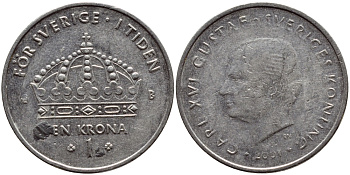 Швеция 1 крона 2001 Карл XVI Густав (1973- ) KM 894 медно-никель 4364-2641