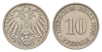 Германия 10 пфеннигов 1908 J, Вильгельм II (1888-1918) KM 12, J. 13 медно-никель 4640-316