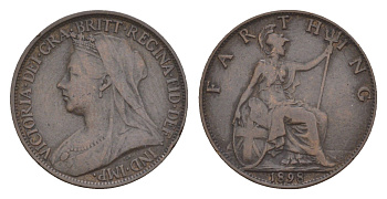 Великобритания 1 фартинг 1898 Виктория (1837-1901) KM 788.2, Spink 3964 бронза 4658-934