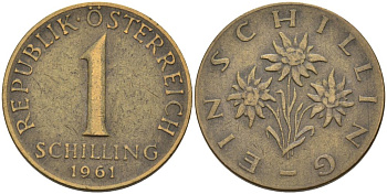 Австрия 1 шиллинг 1961 KM 2886 алюминиевая бронза 4575-347