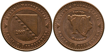 Босния и Герцеговина 10 фенингов 2007 KM 115 сталь плакированная медью 4549-325