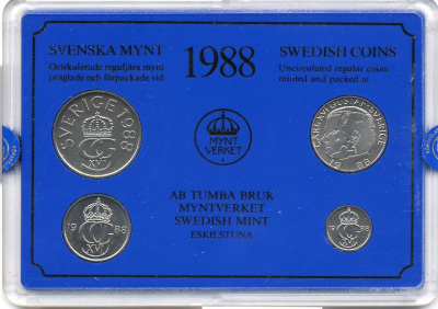 Швеция набор монетного двора из 4 монет 1988 в пластике, Карл XVI Густав (1973- ) KM MS47 UNC 4-3-7-162