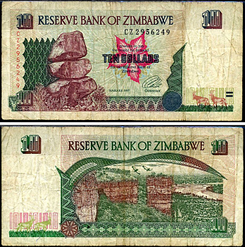 Зимбабве 10 долларов 1997 Гонарежу, национальный парк Pick 6 a бумага 7548-3-2-2