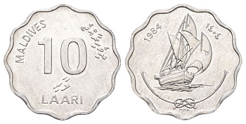 Мальдивские острова (Мальдивы) 10 лари 1984 KM 70 алюминий UNC 4616-513