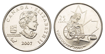 Канада 25 центов 2007 X зимние Паралимпийские Игры, Ванкувер 2010 - Кёрлинг на колясках KM 684 сталь плакированная никелем UNC 4637-941