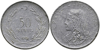 Турция 50 курушей 1973 Анатолийская невеста KM 899 нержавеющая сталь 4541-812