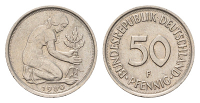 ФРГ 50 пфеннигов 1980 F KM 109.2, J. 384a медно-никель 187-1018