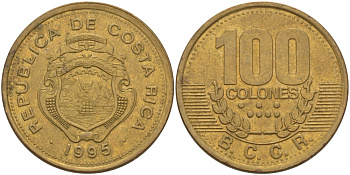 КОСТА-РИКА 100 КОЛОН 1995 w KM 230 сталь плакированная латунью 82-226