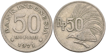 Индонезия 50 рупий 1971 райская птица KM 35 медно-никель 4573-843