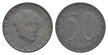 Аахен 50 пфеннигов 1920 Funck 1.15A, Men05 70.57, Men18 99.57 цинк 4584-723