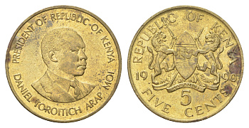 Кения 5 центов 1990 Дэниэл арап Мои KM 17 никель латунь 4704-114