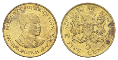 Кения 5 центов 1990 Дэниэл арап Мои KM 17 никель латунь 4704-114