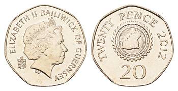 Гернси 20 пенсов 2012 KM 90 медно-никель UNC M70-09