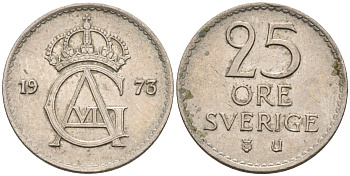 Швеция 25 эре 1973 Густав VI Адольф (1950-1973) KM 836 медно-никель 4585-511
