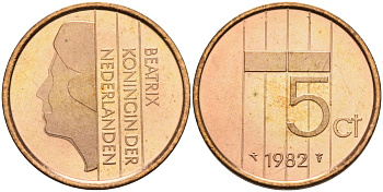 Нидерланды 5 центов 1982 Беатрикс (1980-2013) KM 202 бронза UNC 4116-232