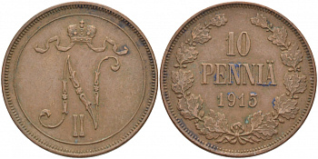 РОССИЯ ДЛЯ ФИНЛЯНДИИ 10 ПЕННИ 1915 Биткин 438 медь 51-1421