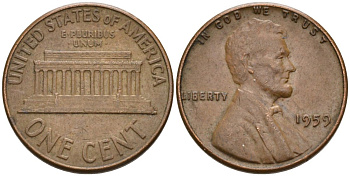 США 1 цент 1959 Авраам Линкольн KM 201 медь цинк 4564-452