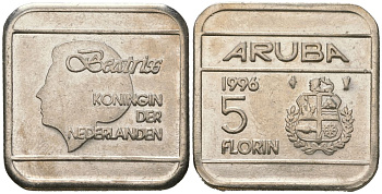 Аруба 5 флоринов 1996 Беатрикс (1980-2013) KM 12 стал плакированная никелем 4619-436