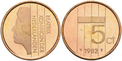 Нидерланды 5 центов 1982 Беатрикс (1980-2013) KM 202 бронза UNC 4116-232