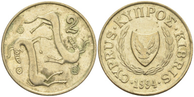 Кипр 2 цента 1994 KM 54.3 никель латунь 4174-1268