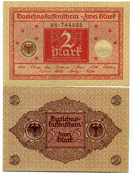 Германия 2 марки 1920 1 марта 1920, серия 88 Pick 59, Розенберг 65 b бумага UNC( пресс) 450-36-3