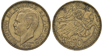 Монако 50 франков 1950 Ренье III (1949-2005) KM 132 алюминиевая бронза 51-2541