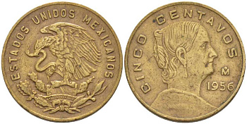 Мексика 5 сентаво 1956 Жозефа Ортис де Домингес KM 426 латунь 110-414