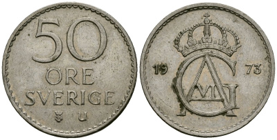 Швеция 50 эре 1973 Густав VI Адольф (1950-1973) KM 837 медно-никель 4138-852