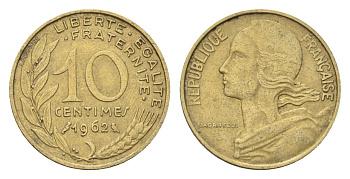 Франция 10 сантимов 1962 KM 929 алюминиевая бронза 4702-1253