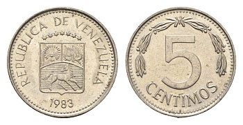Венесуэла 5 сентимо 1983 Y 49a сталь плакированная никелем aUNC 4664-216