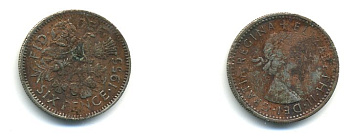 Великобритания 6 пенсов 1955 Елизавета II (1952-2022) KM 903, Spink 4149 медно-никель 59-734