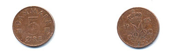 Дания 5 эре 1973 S; B, Маргрете II (1972- ) KM 859.1 железо плакированное медью 4379-742