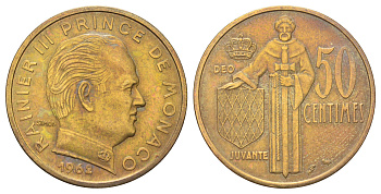 Монако 50 сантимов 1962 Ренье III (1949-2005), год-тип KM 144 медь алюминий никель 4127-1722