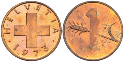 Швейцария 1 раппен 1973 KM 46 бронза UNC 4588-428