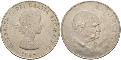 Великобритания 1 крона (5 шиллингов) 1965 Уинстон Черчилль, Елизавета II (1952-2022) KM 910, Spink 4144 медно-никель 4552-414