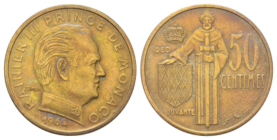 Монако 50 сантимов 1962 Ренье III (1949-2005), год-тип KM 144 медь алюминий никель 4127-1722