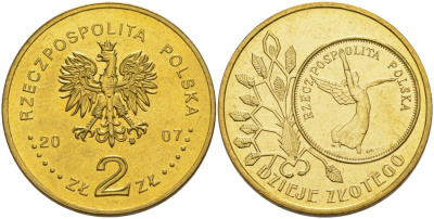 Польша 2 злотых 2007 MW, серия история польского злотого, Ника KM 592 нордик UNC 4676-434