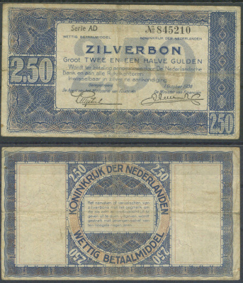 Нидерланды 2 1/2 гульдена 1938 Pick 62 бумага 8622-35-1-2