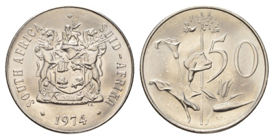 ЮАР 50 центов 1974 KM 87 никель UNC 4678-237
