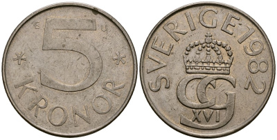 Швеция 5 крон 1982 Карл XVI Густав (1973- ) KM 853 медно-никель 4165-935