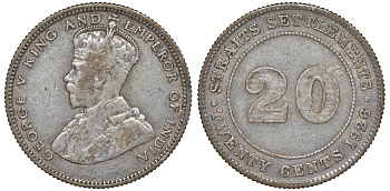 Стрейтс-Сетлментс 20 центов 1926 Георг V (1910-1936) КМ 30b серебро 53-733