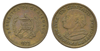 Гватемала 1 сентаво 1972 Бартоломео де лас Касас KM 273 латунь 4679-549