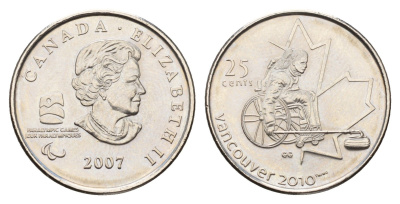 Канада 25 центов 2007 X зимние Паралимпийские Игры, Ванкувер 2010 - Кёрлинг на колясках KM 684 сталь плакированная никелем UNC 110-216
