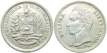 Венесуэла 1 боливар 1965 Симон Боливар KM 37a серебро 51-337