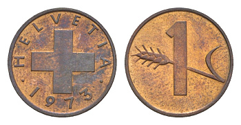 Швейцария 1 раппен 1973 KM 46 бронза aUNC 3458-647