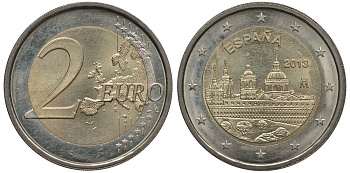 ИСПАНИЯ 2 ЕВРО 2013 ЮНЕСКО, МОНАСТЫРЬ ЭСКОРИАЛ KM 1305 биметалл 3856-652