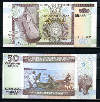 Бурунди 50 франков 2007 1 ноября 2007 Pick 36g бумага UNC (пресс) 6317-30-2-2